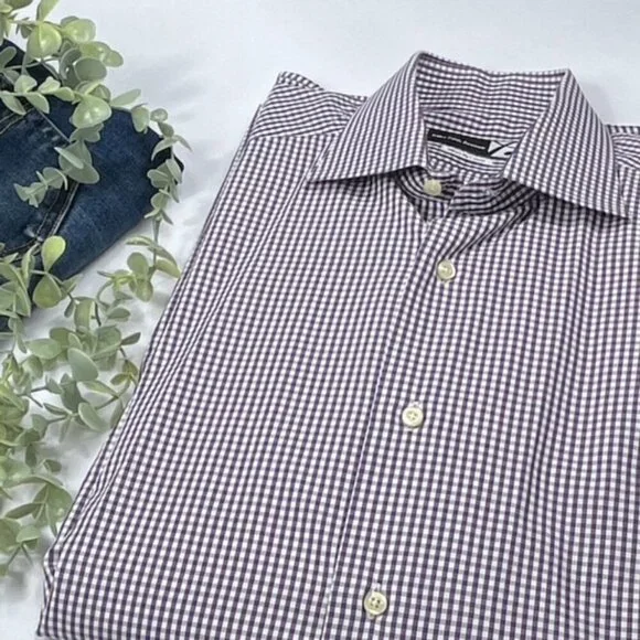 Saks Fifth Avenue Purple Plaid Mens Dress Shirt, Size: 16 1/2 /42 - Picture 1 of 4